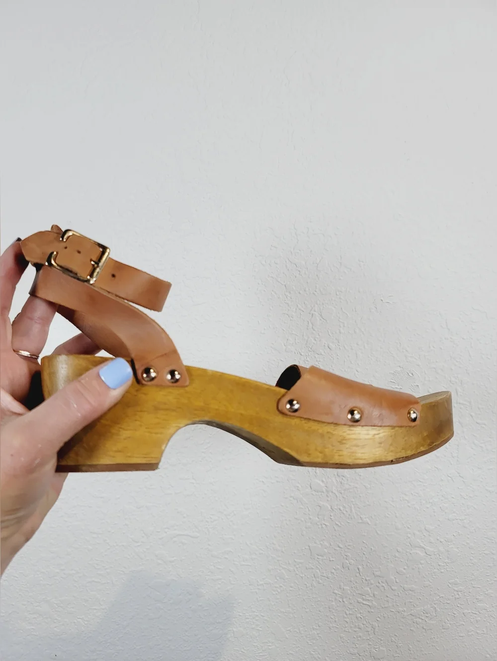 Lulus Willy Cognac Leather Open-Toe Clog Sandals, Size 10
